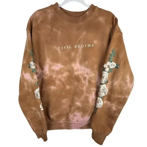 Civil Regime Tie Dye Crewneck Sweatshirt Embroidered Floral Sleeves Women’s M - Picture 1 of 5